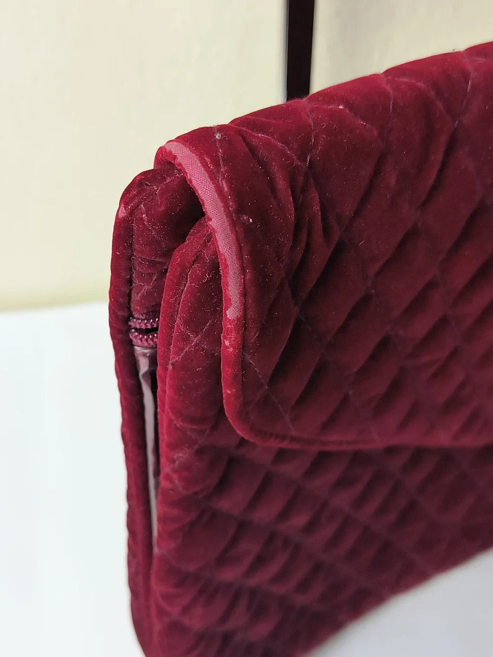 Adrien Arpel Quilted Velvet Cosmetic Bag in Burgundy